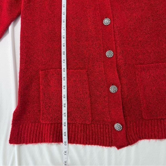 Talbots Cardigan Women Medium sweater Button Up V Neck Red Rhinestone Buttons B3 - Picture 6 of 8